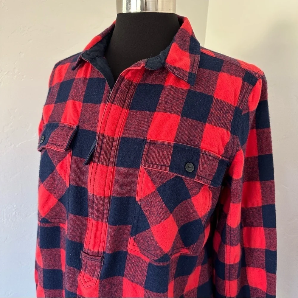 J. Crew Wool Blend Buffalo Check Navy Blue Red Plaid Shirt Shacket Size M